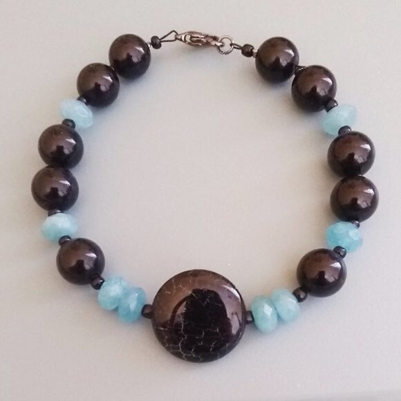 Chunky Beaded Boho Beachy Bracelet - Bigger Wrists 8.25" Agate Beads - Picture 2 of 10